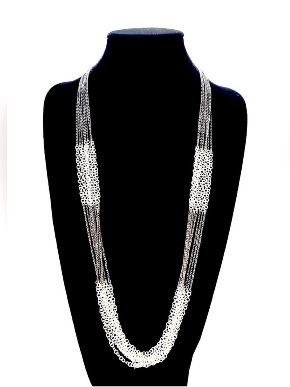 CHICO’s Modern Multi-strand Silver Chain Color-block Long Station Necklace | NEW